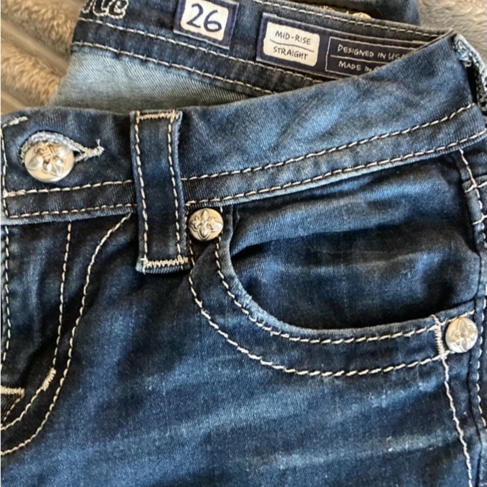 Miss Me Woman’s Denim Straight Leg Jeans Festival/Rodeo Intricate Silver detail - Picture 14 of 16